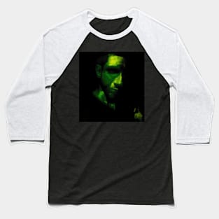 Portrait, digital collage and special processing. Man looking from darkness. Green light. Baseball T-Shirt